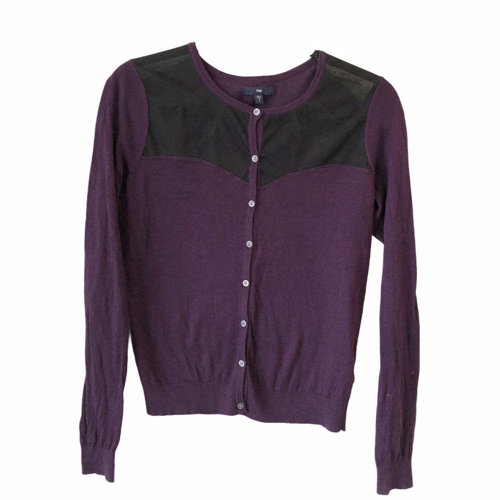 Cardigan Plum mesh chest full button layer light S